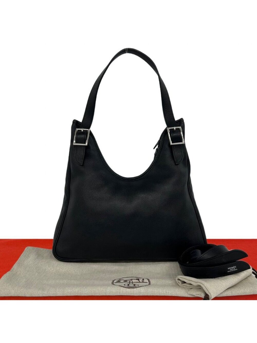 Hermes Masai Cut Taurillon Clemence Leather Shoulder Bag Black